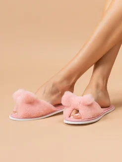 Тапочки домашние меховые с бантиком